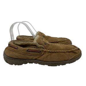 Clarks Mens Suede Moccasin Slippers With Faux Fur Lining & Rubber Sole Size 10M